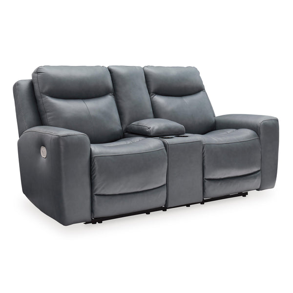 Signature Design by Ashley Mindanao Power Reclining Leather Match Loveseat U5950418 IMAGE 1