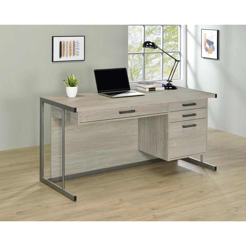 Coaster Furniture Loomis 805881 4-drawer Rectangular Office Desk Whitewashed - Grey/Gunmetal IMAGE 9