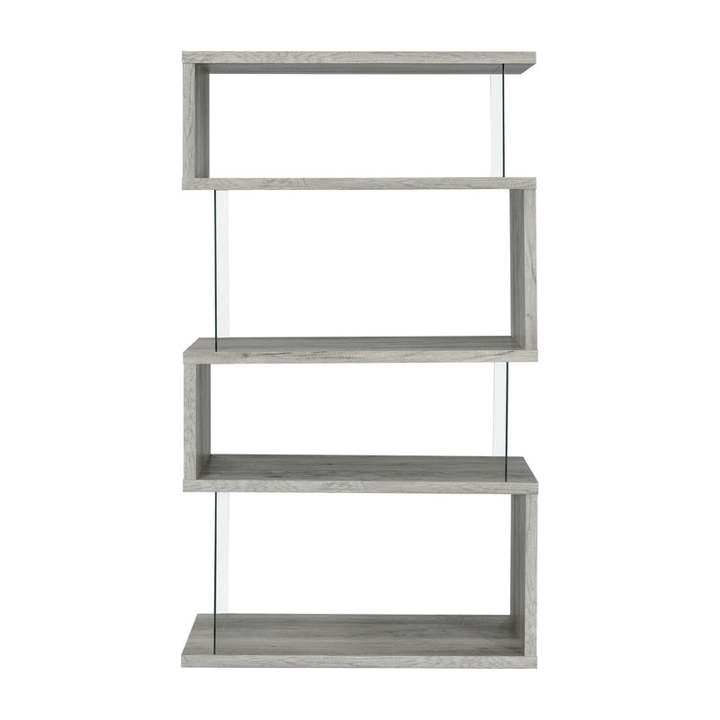 Coaster Furniture Emelle 802340 4-Shelf Bookcase With Glass Panels - Grey Driftwood IMAGE 3