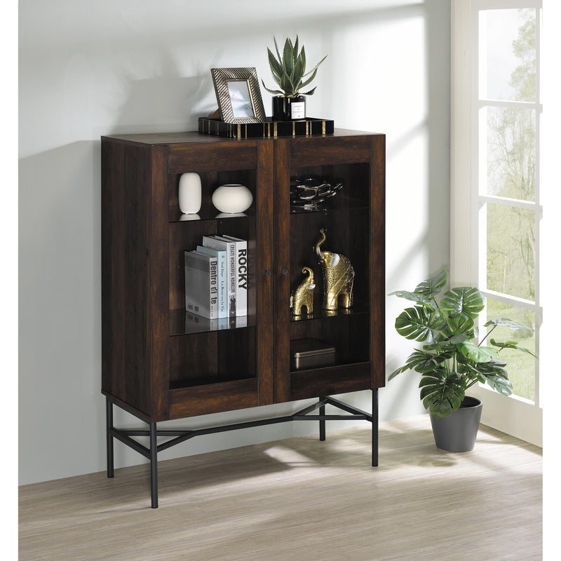 Coaster Furniture Bonilla 959625 2-Door Accent Cabinet with Glass Shelves - Dark Pine/Gunmetal IMAGE 2