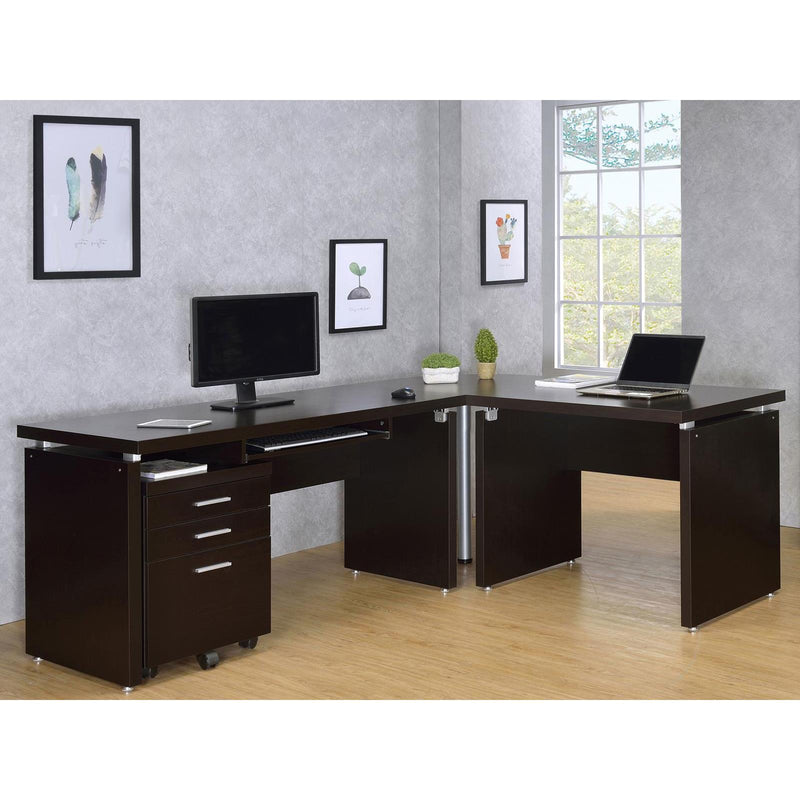 Coaster Furniture Skylar 800891-S4 2-Piece Home Office Set L-Shape Desk With File Cabinet - Cappuccino IMAGE 2