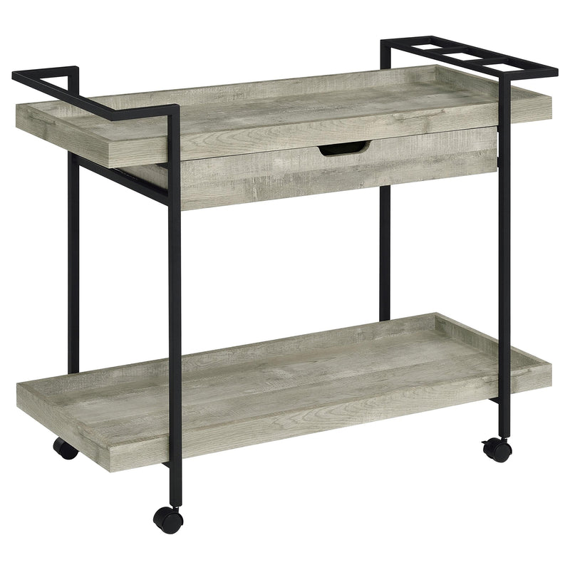 Coaster Furniture Ventura 181005 2-Tier Bar Cart with Storage Drawer - Grey Driftwood IMAGE 1