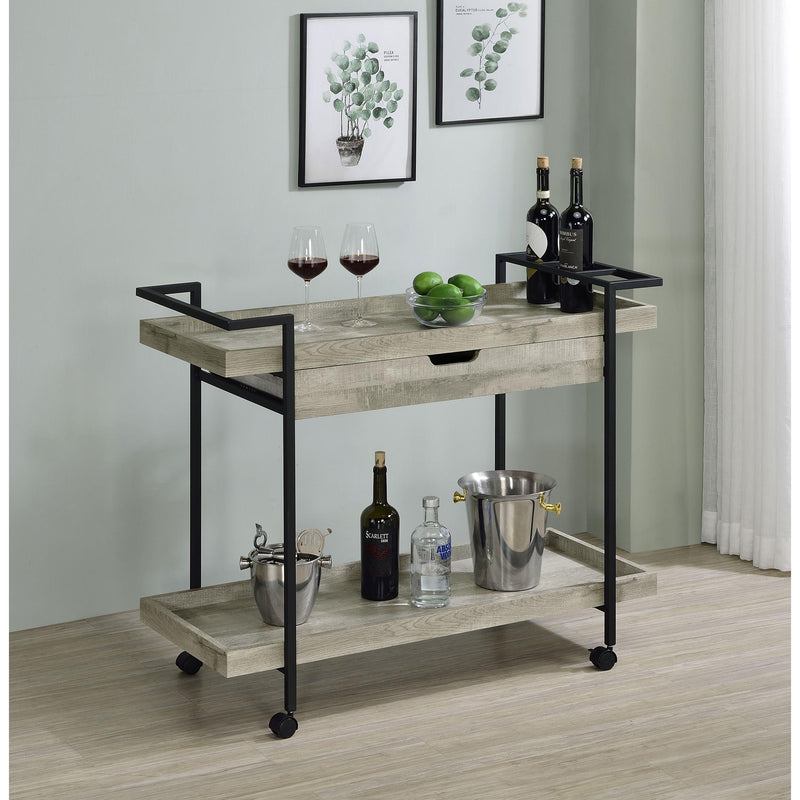 Coaster Furniture Ventura 181005 2-Tier Bar Cart with Storage Drawer - Grey Driftwood IMAGE 2