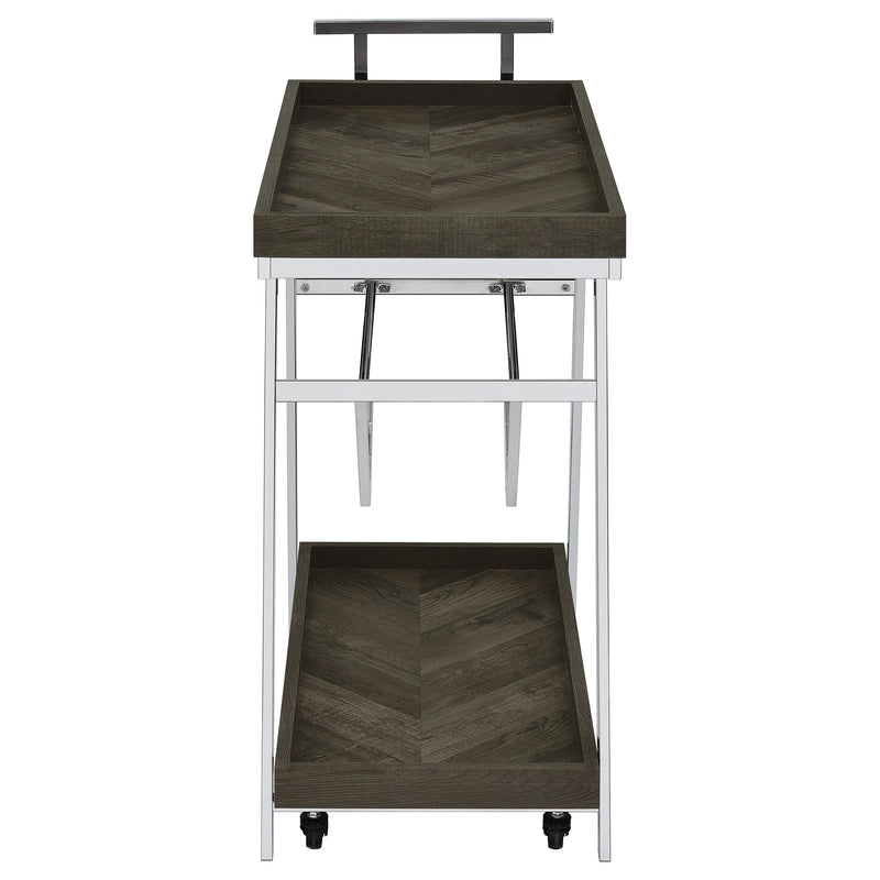 Coaster Furniture Kinney 181025 2-Tier Bar Cart with Storage Drawer - Rustic Grey/Chrome IMAGE 5