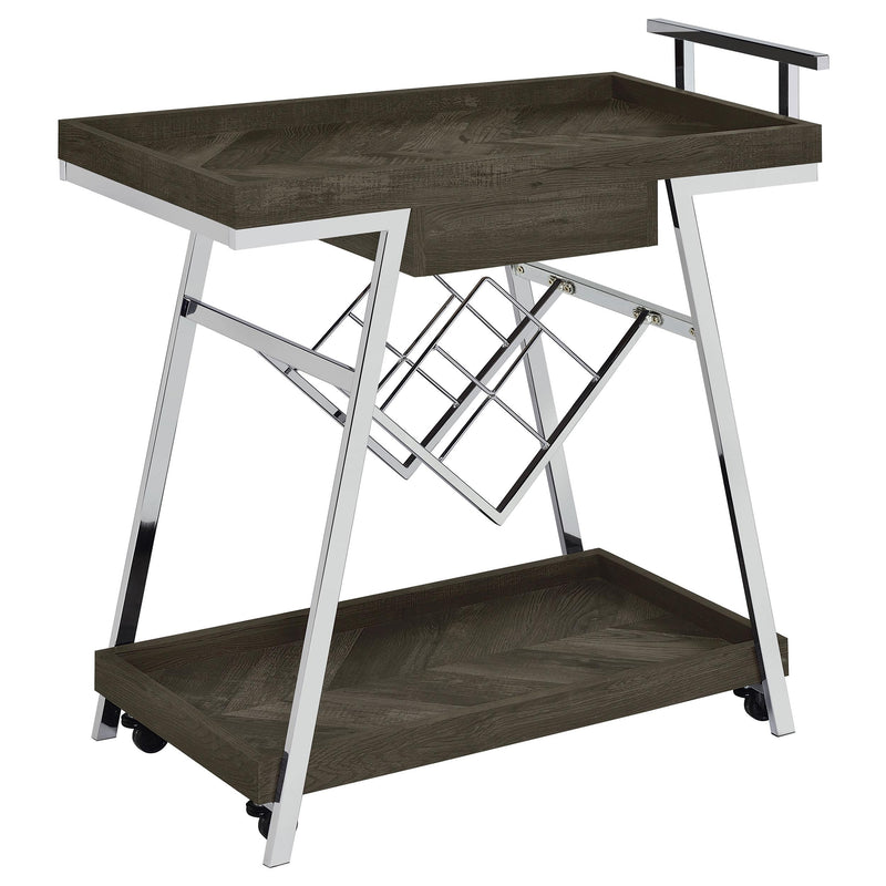 Coaster Furniture Kinney 181025 2-Tier Bar Cart with Storage Drawer - Rustic Grey/Chrome IMAGE 6