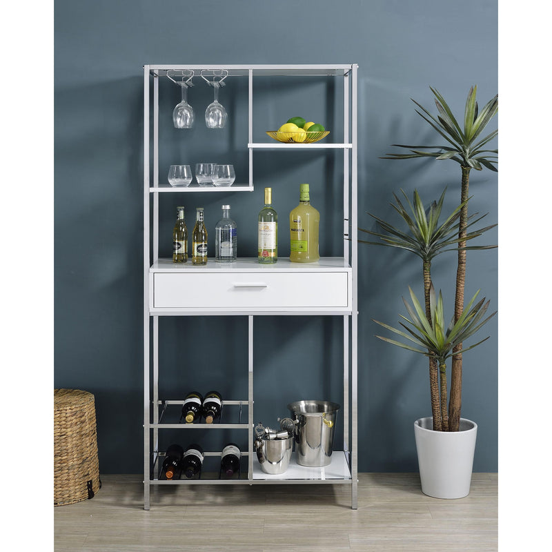 Coaster Furniture Figueroa 182034 5-Shelf Wine Cabinet with Storage Drawer - White High Gloss/Chrome IMAGE 10