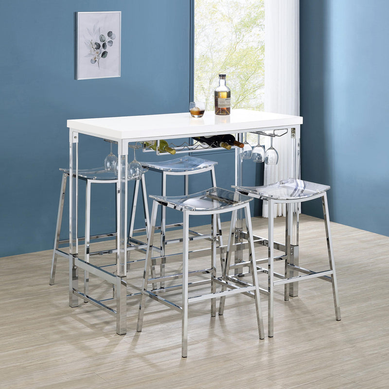 Coaster Furniture Norcrest 182101 Pub Height Bar Table with Acrylic Legs and Wine Storage - White High Gloss IMAGE 10