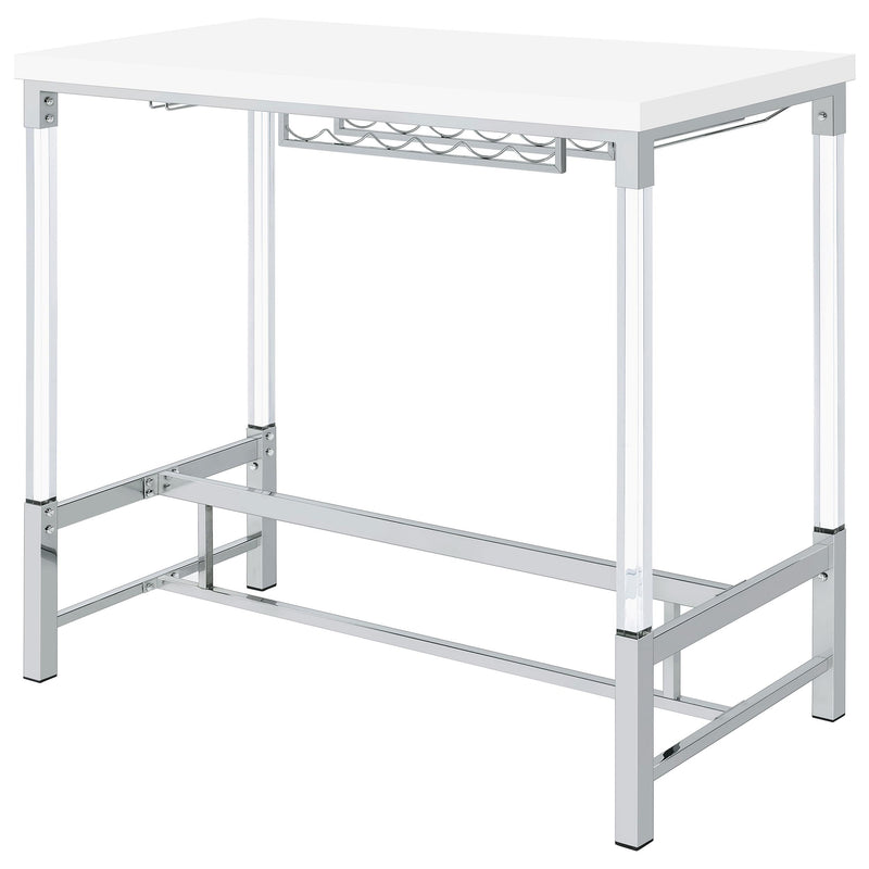 Coaster Furniture Norcrest 182101 Pub Height Bar Table with Acrylic Legs and Wine Storage - White High Gloss IMAGE 8