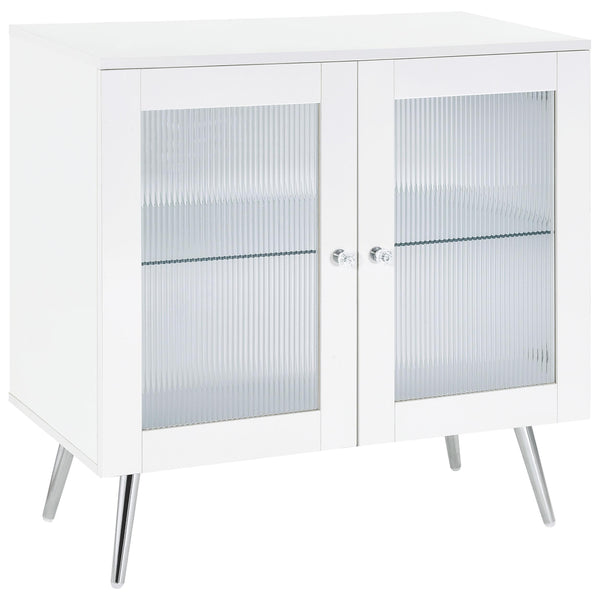 Coaster Furniture Nieta 950396 2-Tier Accent Cabinet with Glass Shelf - White High Gloss/Chrome IMAGE 1