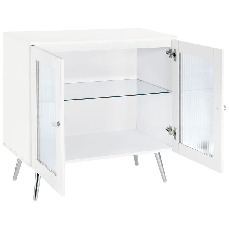 Coaster Furniture Nieta 950396 2-Tier Accent Cabinet with Glass Shelf - White High Gloss/Chrome IMAGE 3